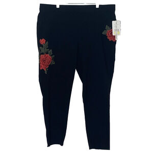 Zac & Rachel Pants Womens 18W Black Embroidered Roses New